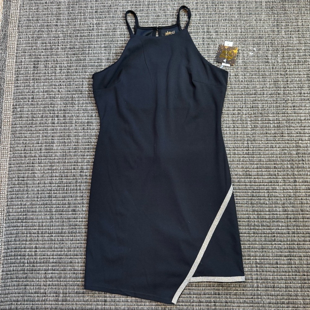 Planet Gold Blue Asymmetrical Sheath Dress Halter